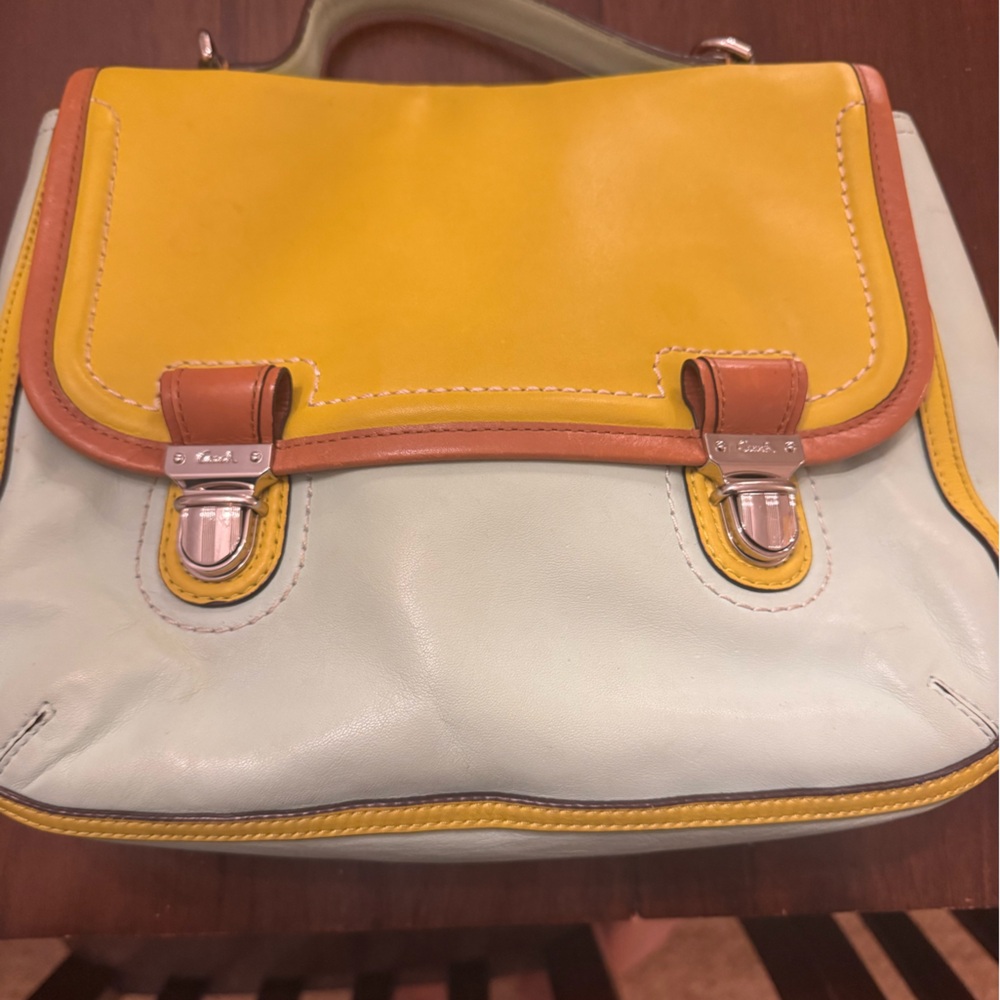 Coach Vintage Yellow and Blue Satchel with Structured Design